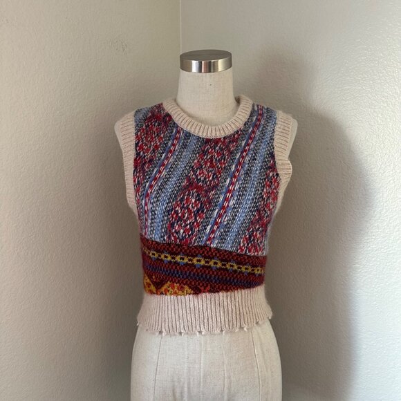 Rag & Bone Hollis Fair Isle Wool Alpaca Blend Rib Knit Vest Crew Neck Distressed - Picture 2 of 9